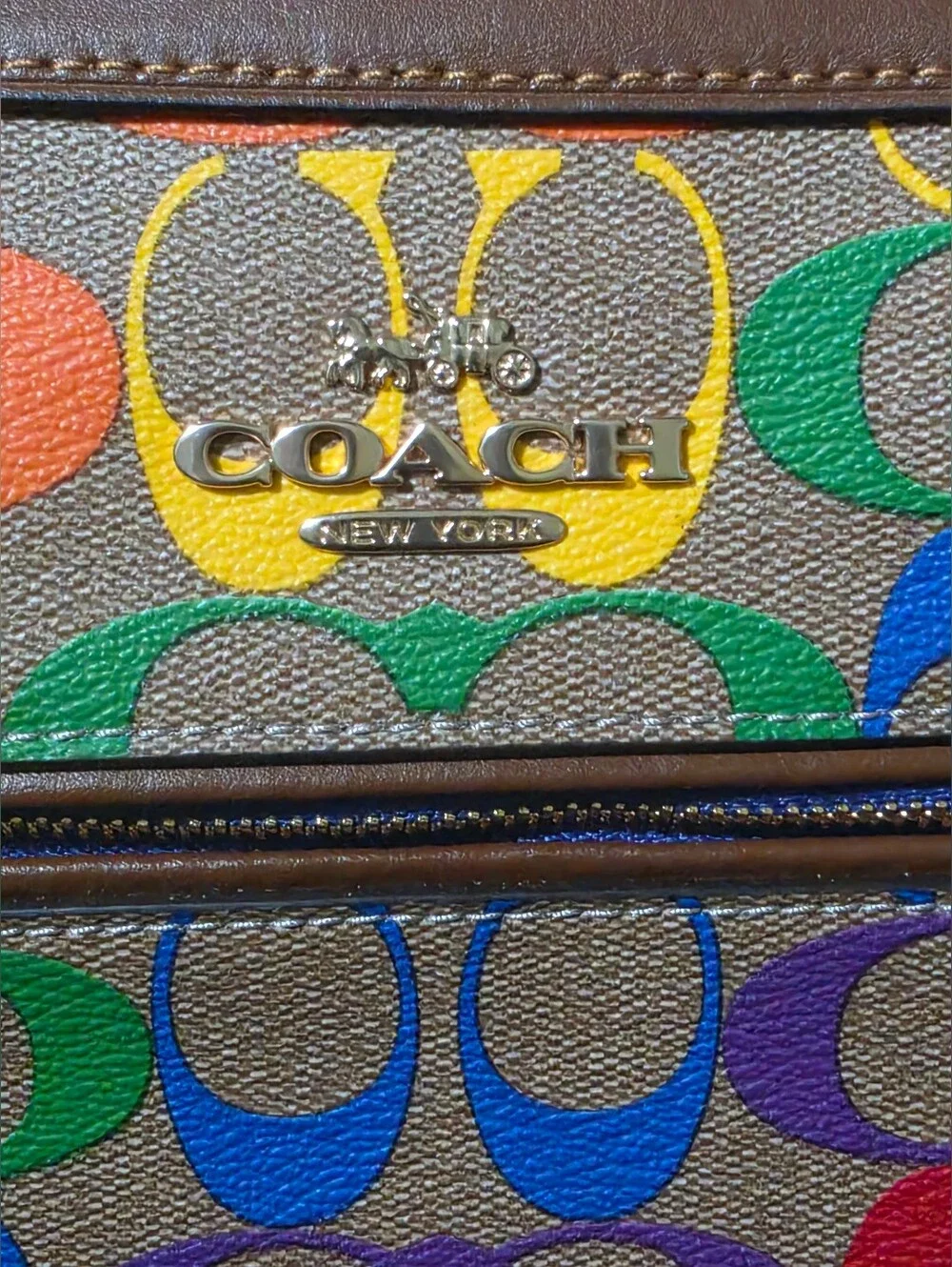 Brand New ...Coach Multicolor Signature Satchel with Rainbow Logo Pattern